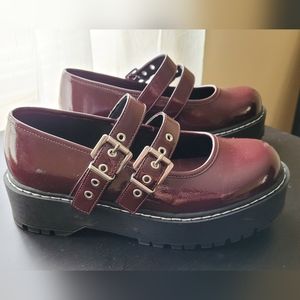 Double Strap Mary Janes in Burgundy